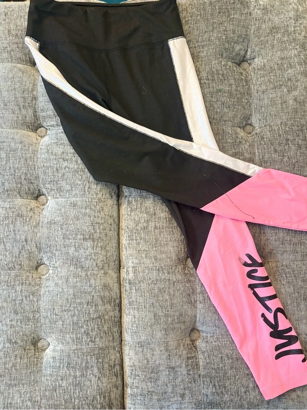 Justice Pink & Black Active Leggings and Pink Tee Set
